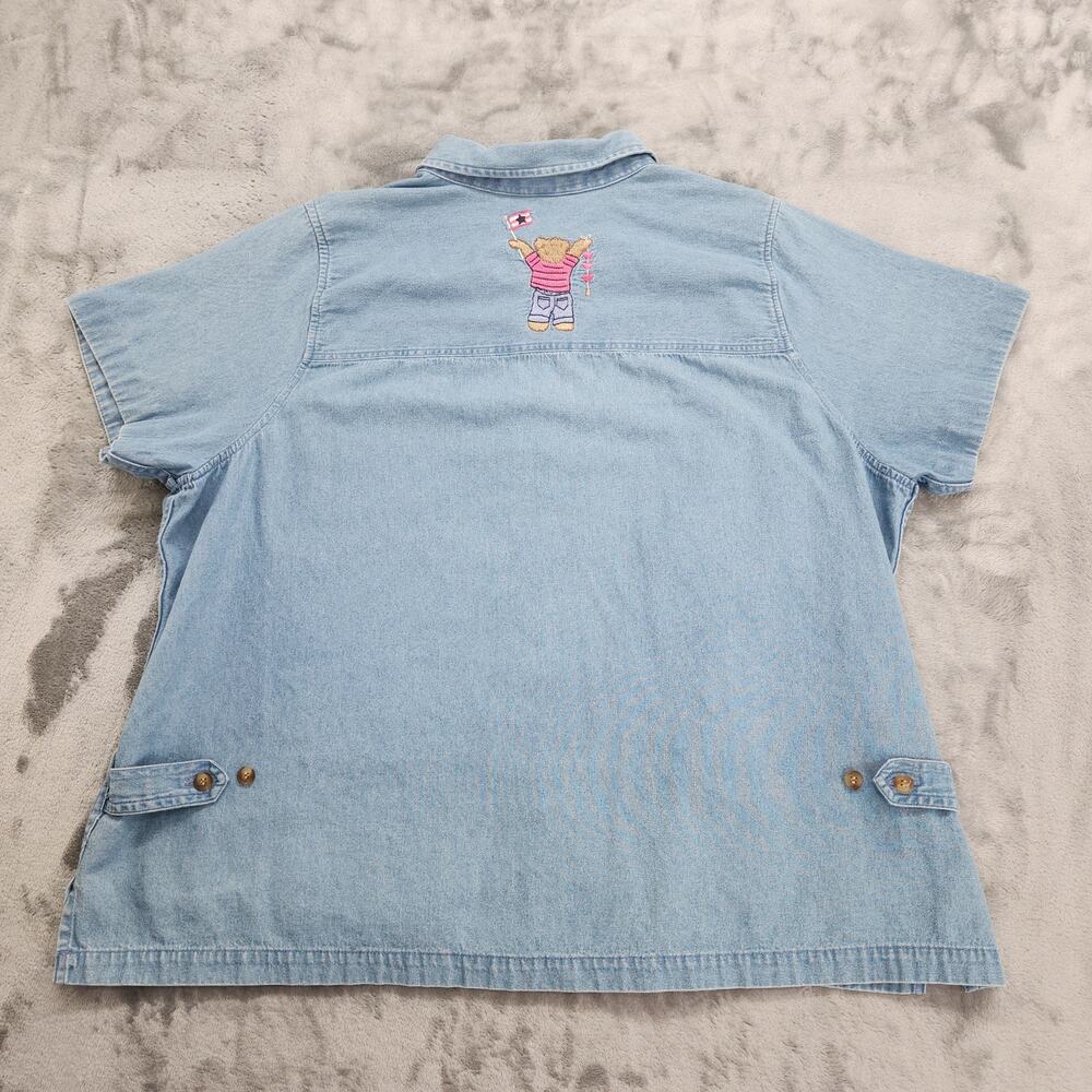 Vintage Y2K CJ Banks Top Womens‎ 3X Blue Denim Embroidered Button Up Bears USA - Picture 5 of 12